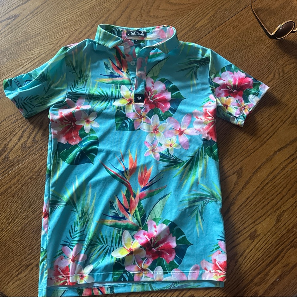 Bad Birdie Turquoise Floral Polo